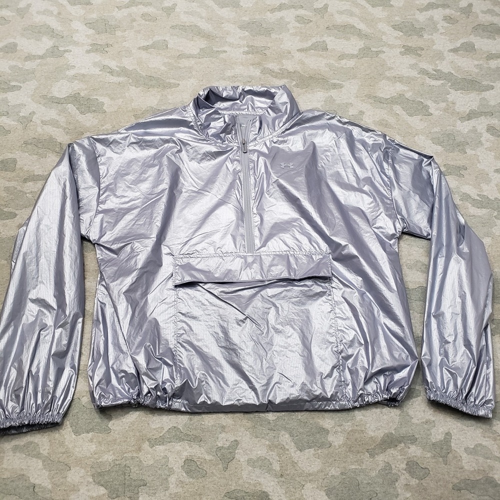 Under Armour  Windbreaker Jacket‎ Womens Small Gray Loose Pockets Long Sleeve